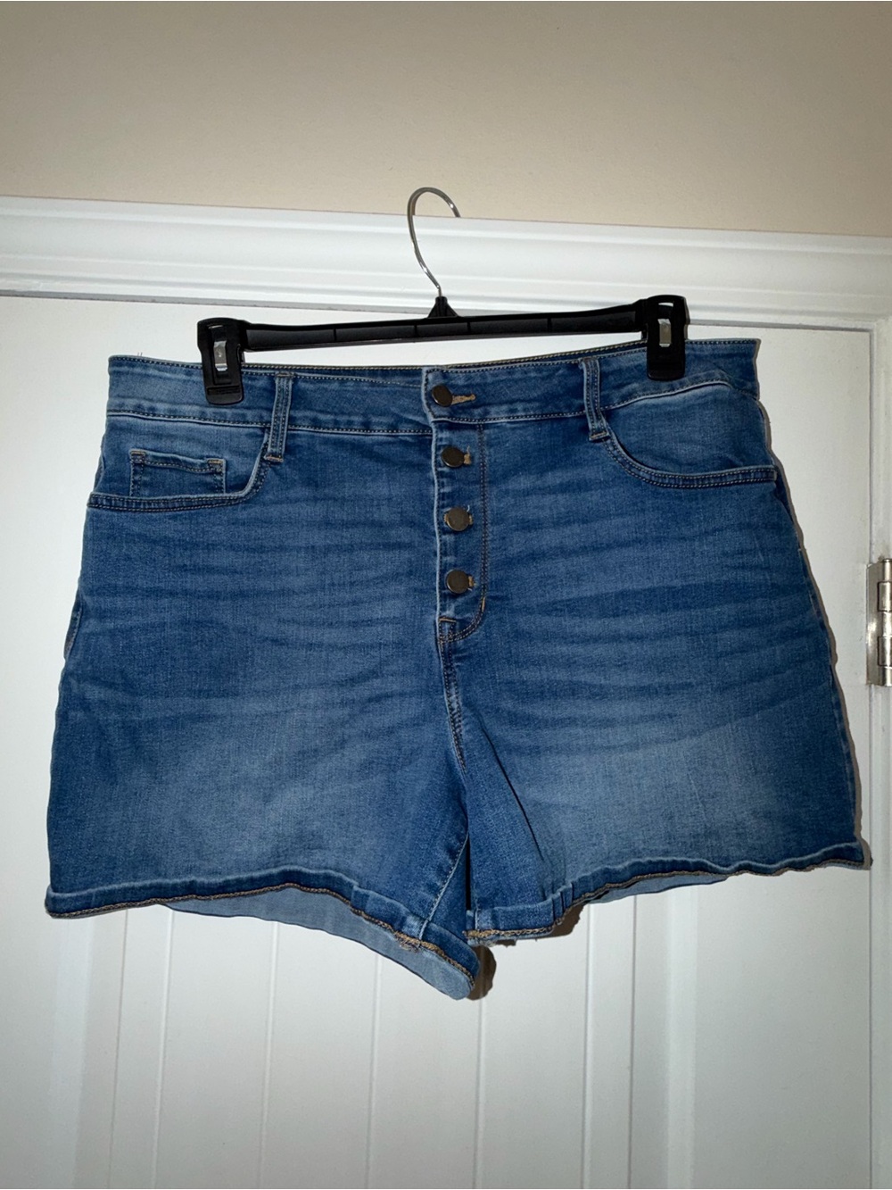 Nine West Medium Blue Button-Fly Denim Shorts